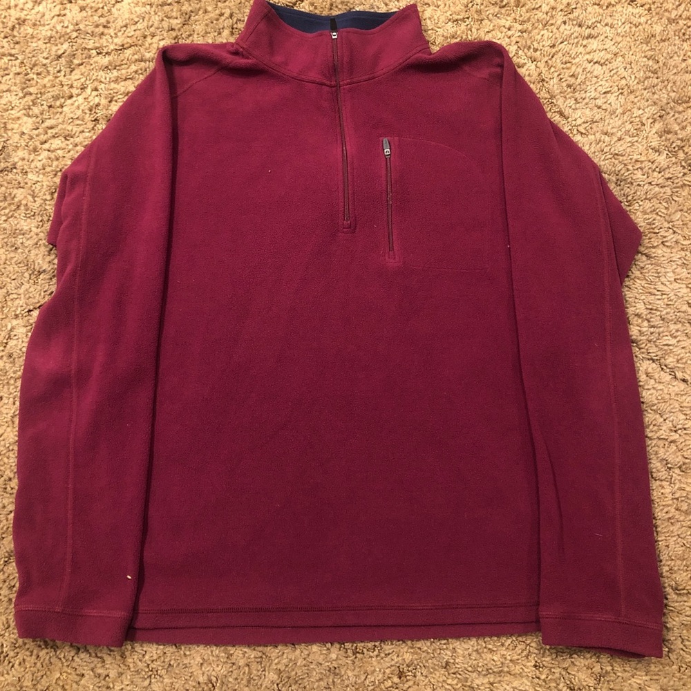 LL Bean Fleece Sweater Mens  Large Maroon 1/4 Zip Pullover Outdoors Lightweight